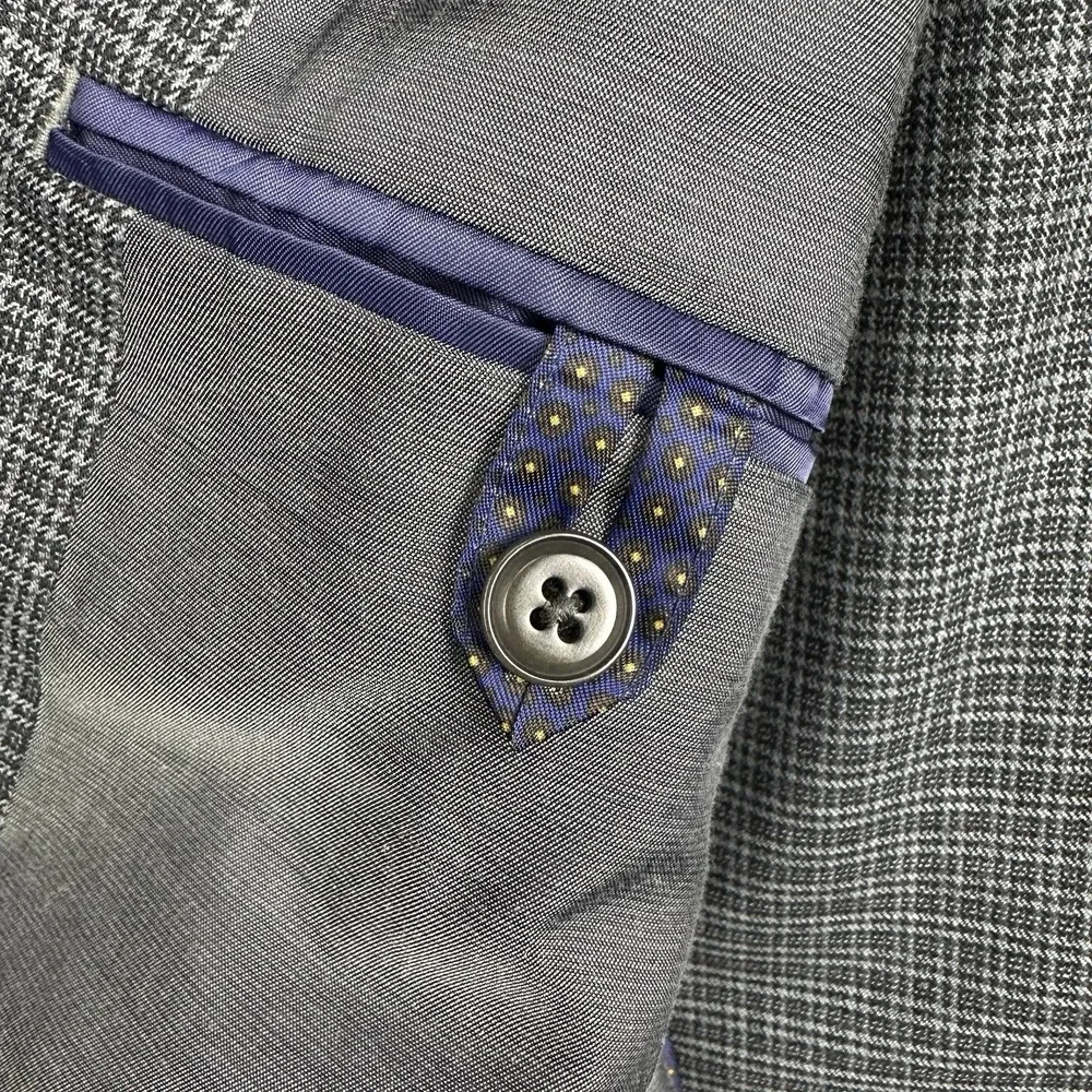 Michael Kors Blazer Jacket Men's 38R Gray Small Check Wool Blend Business Preppy